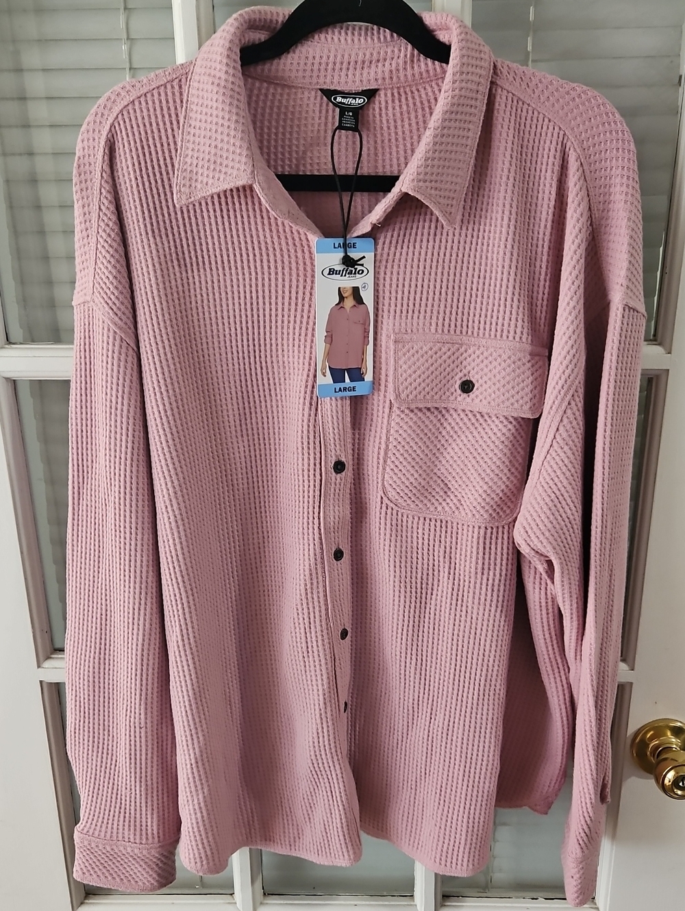 NWT Buffalo David Bitton Dusty Pink Waffle-Knit Button Shirt. Sz Large